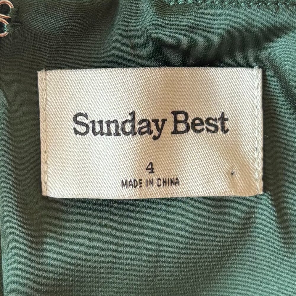 NWOT Aritzia Sunday Best Shimmer Satin Dress, Dark Olive Green, Size 4 - Picture 4 of 4